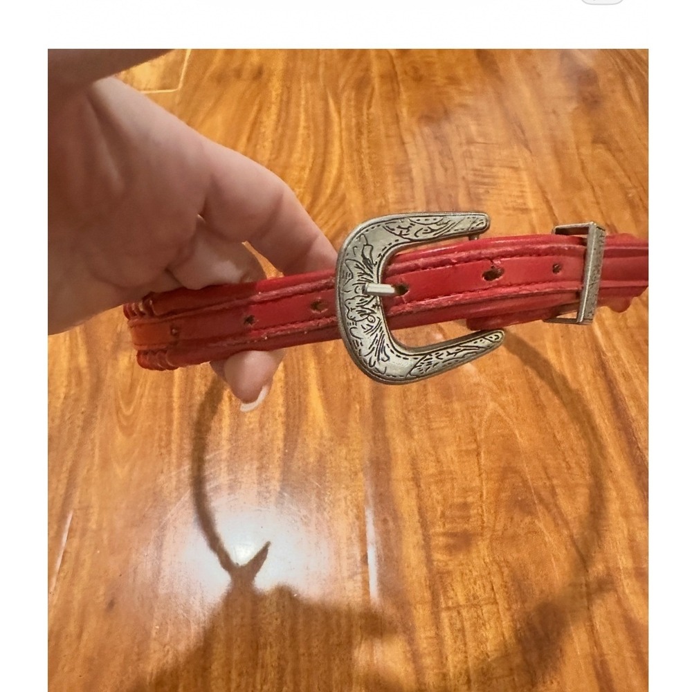 Vintage Fisher Kids Red Leather Western Belt Silver Whipstitch USA Made 8051 26